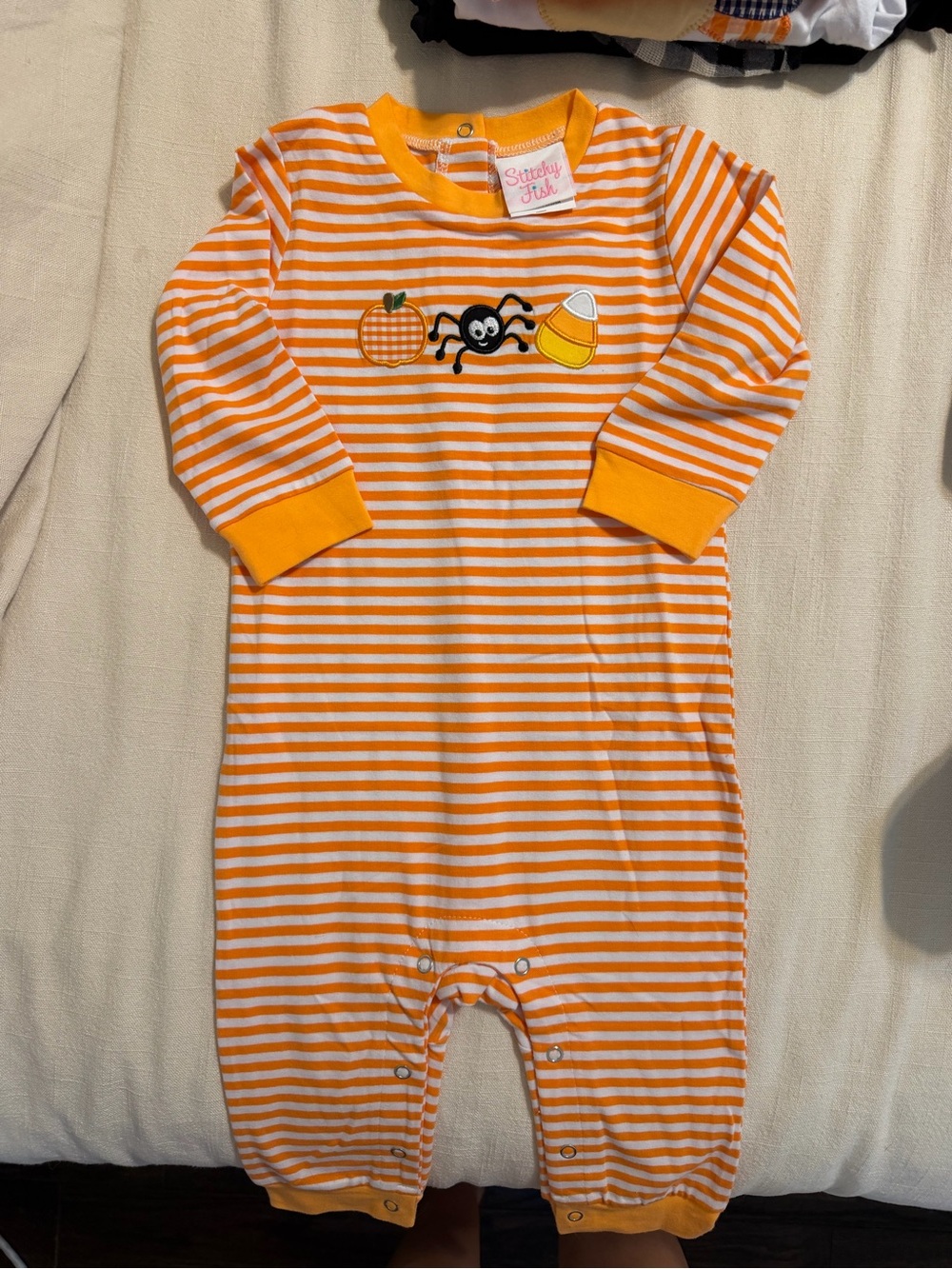 Striped Orange & White Halloween Footie One-Piece